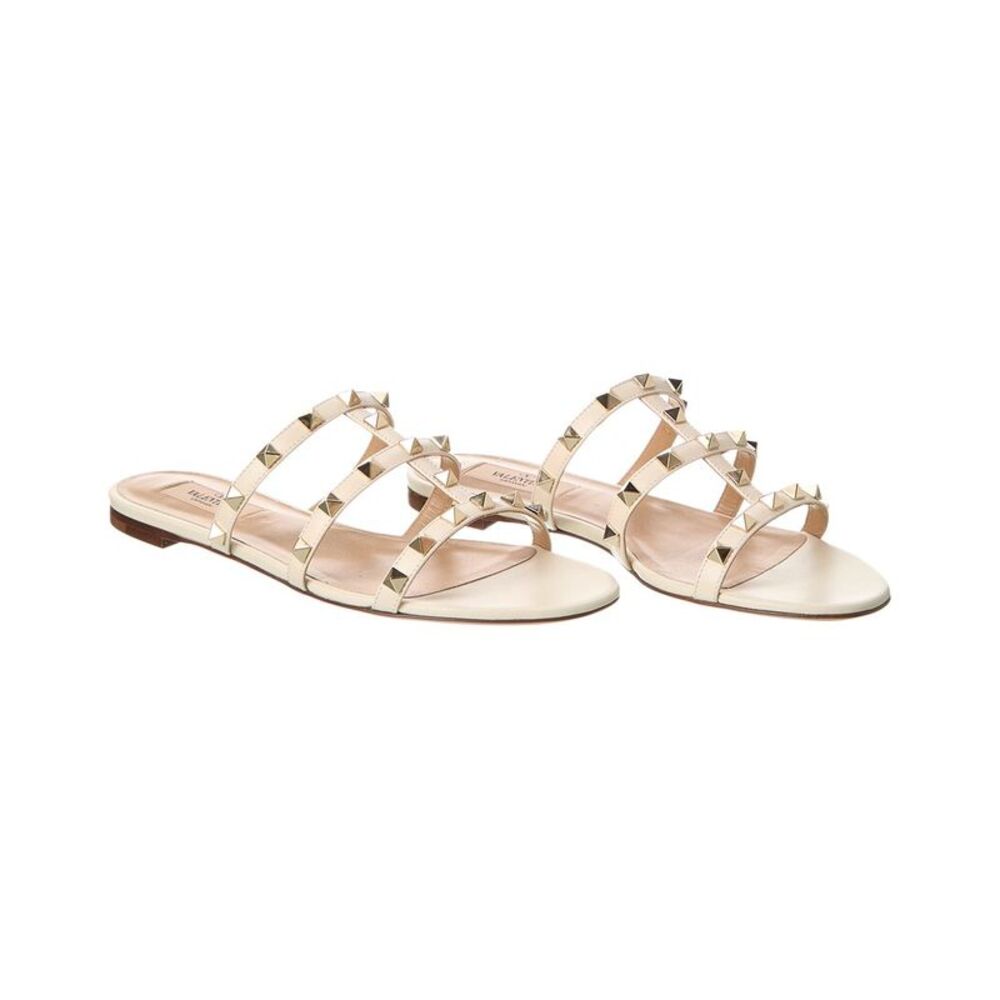 Valentino Rockstud Leather Sandal, White